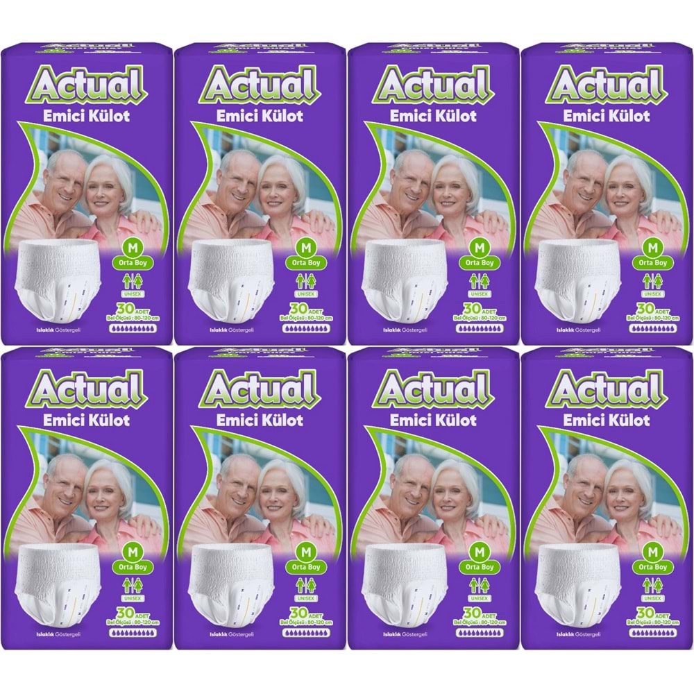 Actual Emici Külot Yetişkin Bezi M - Medium - Orta (Islaklık Göstergeli) 240 Adet (8PK*30)