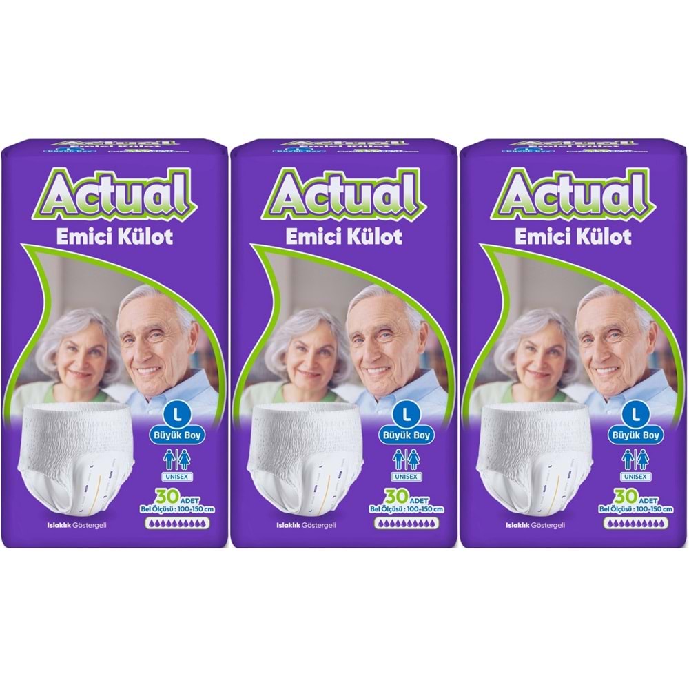 Actual Emici Külot Yetişkin Bezi L - Large - Büyük (Islaklık Göstergeli) 90 Adet (3PK*30)