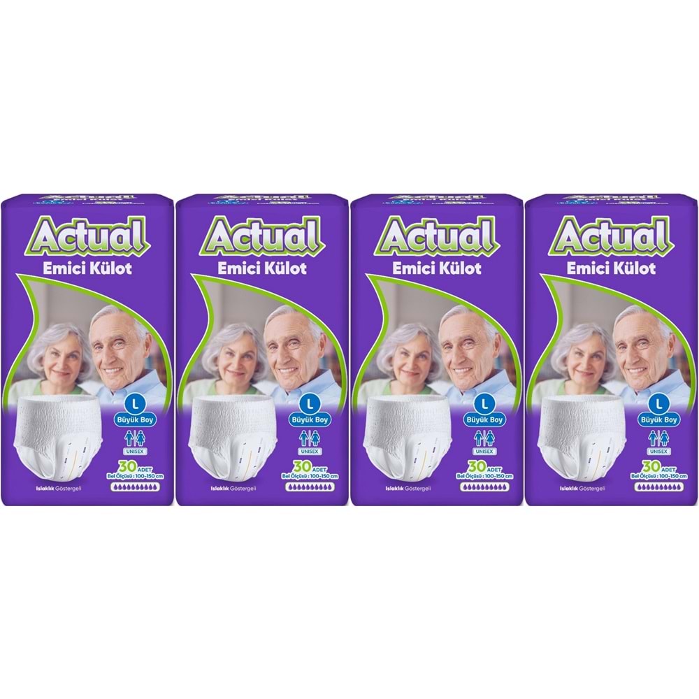 Actual Emici Külot Yetişkin Bezi L - Large - Büyük (Islaklık Göstergeli) 120 Adet (4PK*30)