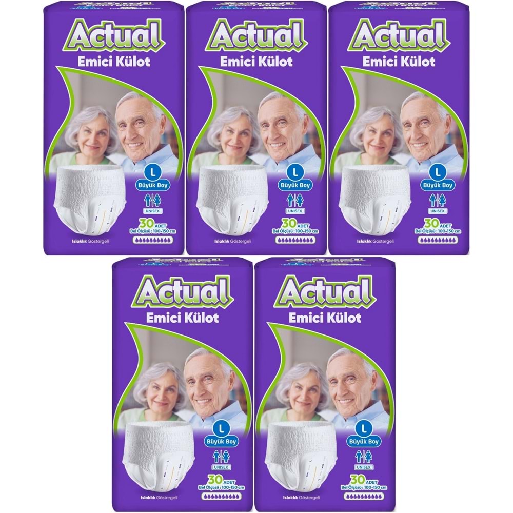 Actual Emici Külot Yetişkin Bezi L - Large - Büyük (Islaklık Göstergeli) 150 Adet (5PK*30)