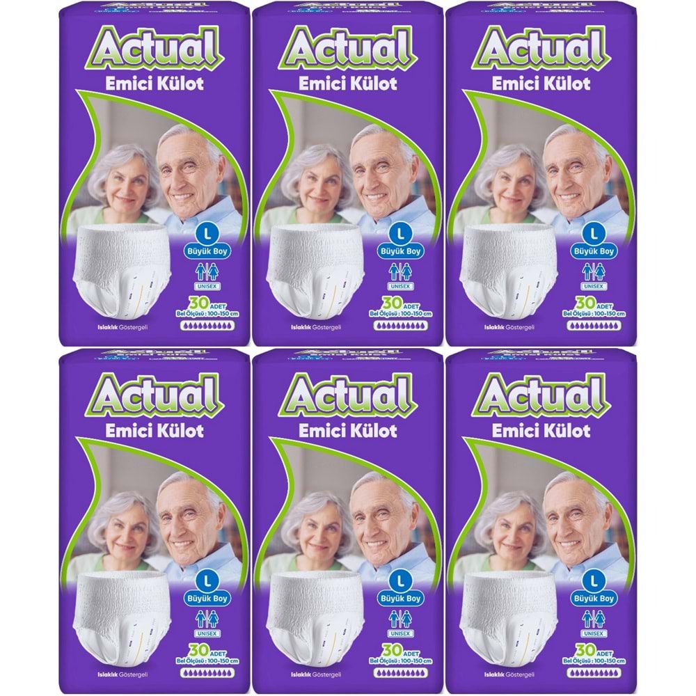 Actual Emici Külot Yetişkin Bezi L - Large - Büyük (Islaklık Göstergeli) 180 Adet (6PK*30)