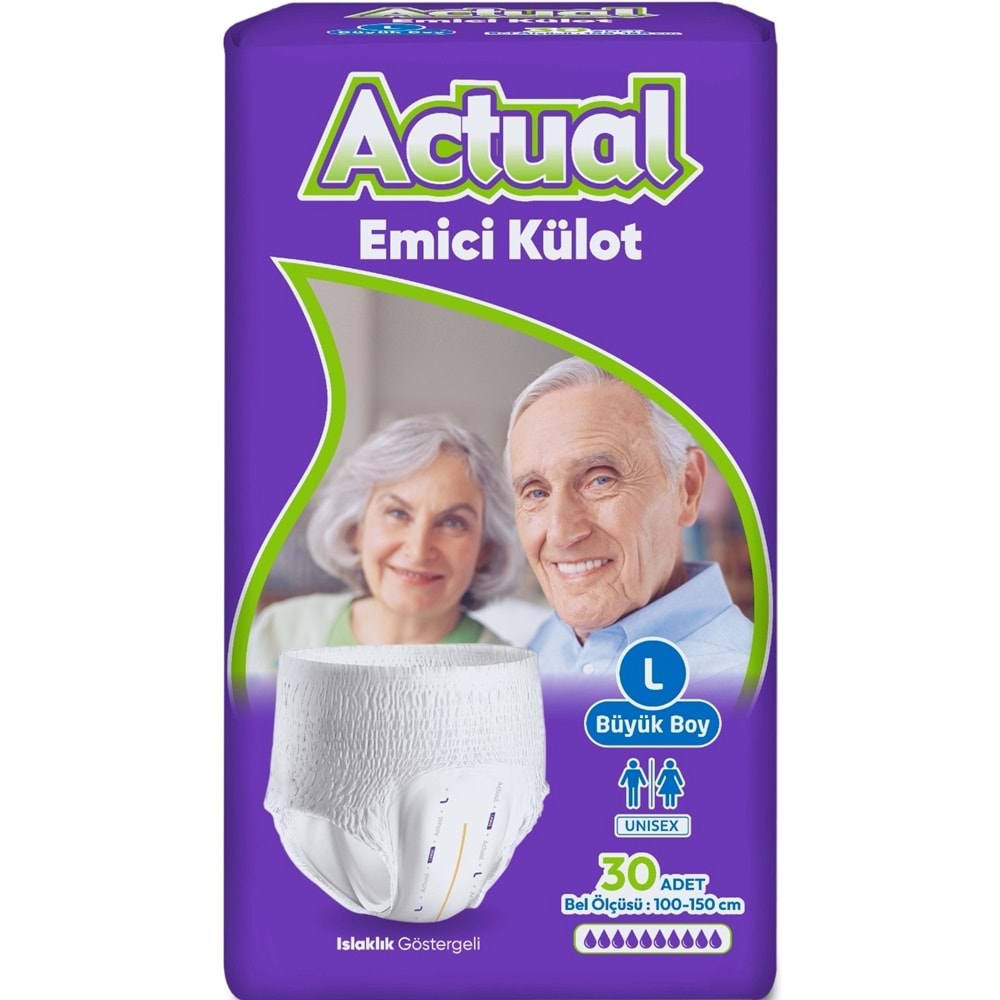 Actual Emici Külot Yetişkin Bezi L - Large - Büyük (Islaklık Göstergeli) 180 Adet (6PK*30)