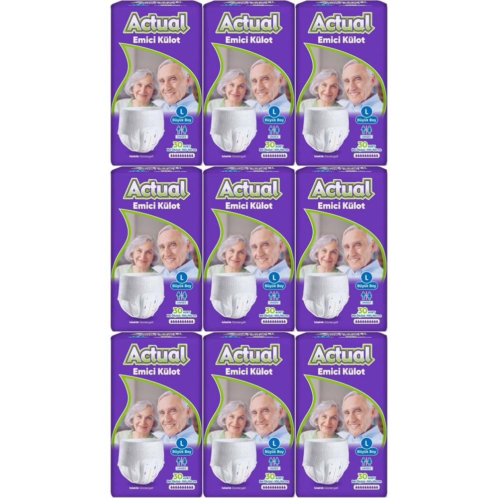 Actual Emici Külot Yetişkin Bezi L - Large - Büyük (Islaklık Göstergeli) 270 Adet (9PK*30)
