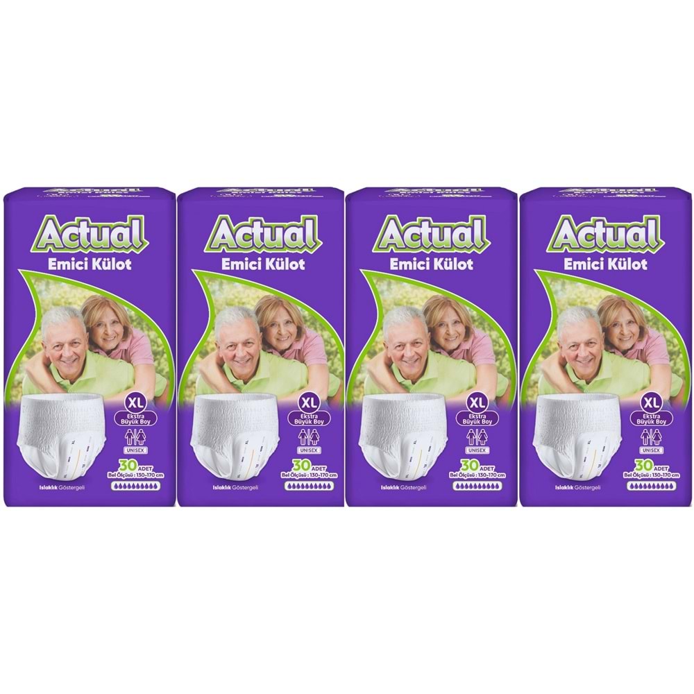 Actual Emici Külot Yetişkin Bezi XL - Extra Large - Ekstra Büyük (Islaklık Göstergeli) 120 Adet (4PK*30)