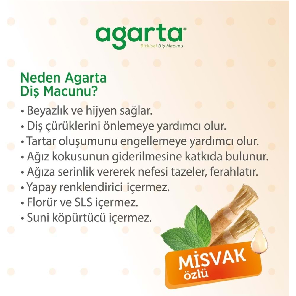 Agarta Doğal Diş Macunu 100ML Misvak özlü (3 Lü Set)