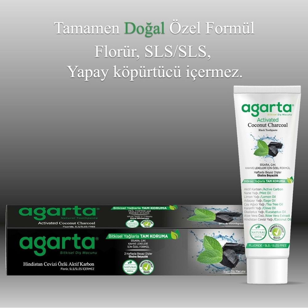 Agarta Doğal Diş Macunu 100ML Aktif Karbonlu (4 Lü Set)