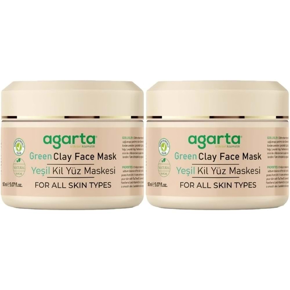 Agarta Doğal Yeşil Kil Yüz Maskesi 150ML (2 Li Set)