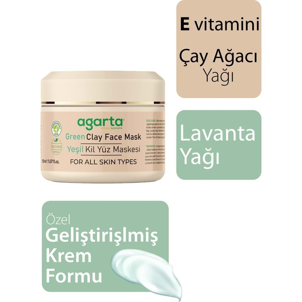 Agarta Doğal Yeşil Kil Yüz Maskesi 150ML (3 Lü Set)