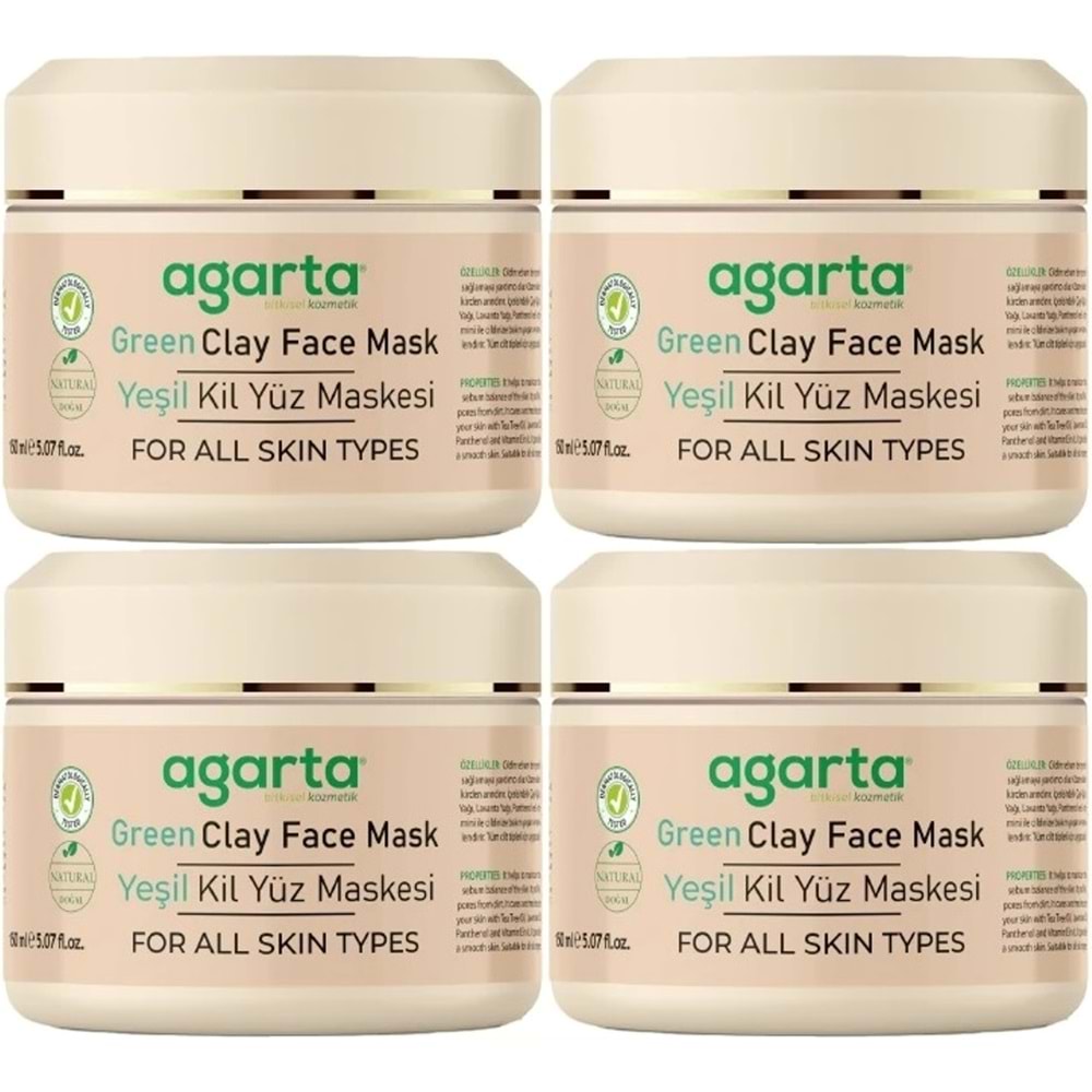Agarta Doğal Yeşil Kil Yüz Maskesi 150ML (4 Lü Set)