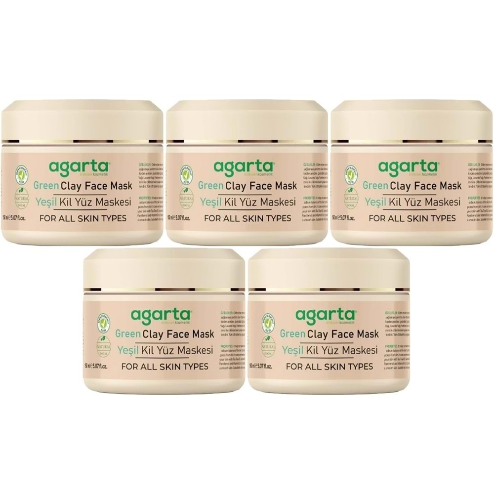 Agarta Doğal Yeşil Kil Yüz Maskesi 150ML (5 Li Set)