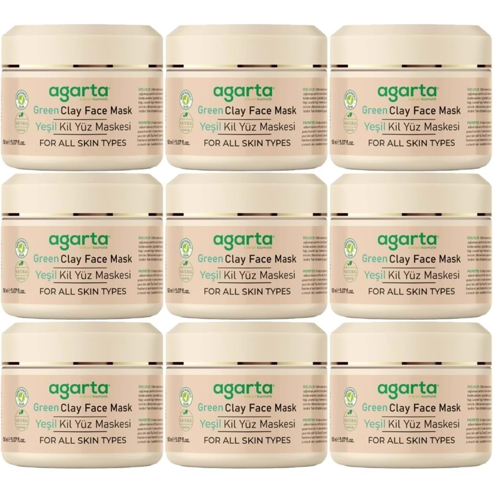 Agarta Doğal Yeşil Kil Yüz Maskesi 150ML (9 Lu Set)