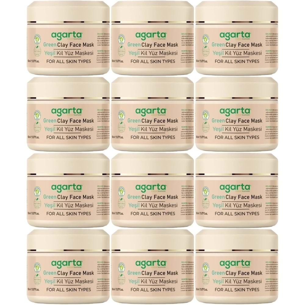 Agarta Doğal Yeşil Kil Yüz Maskesi 150ML (12 Li Set)