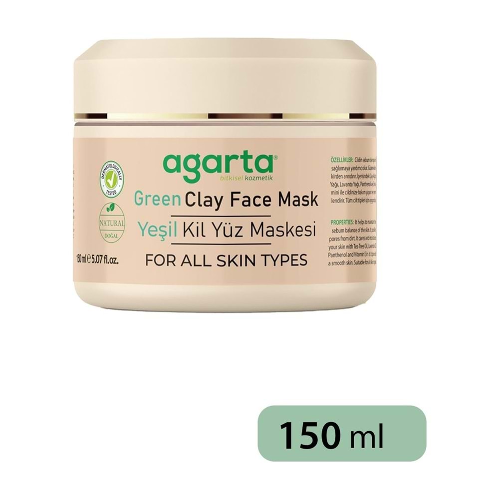 Agarta Doğal Yeşil Kil Yüz Maskesi 150ML (12 Li Set)