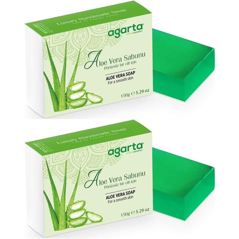 Agarta El Yapımı Doğal Sabun 150GR Aloe Vera (2 Li Set)