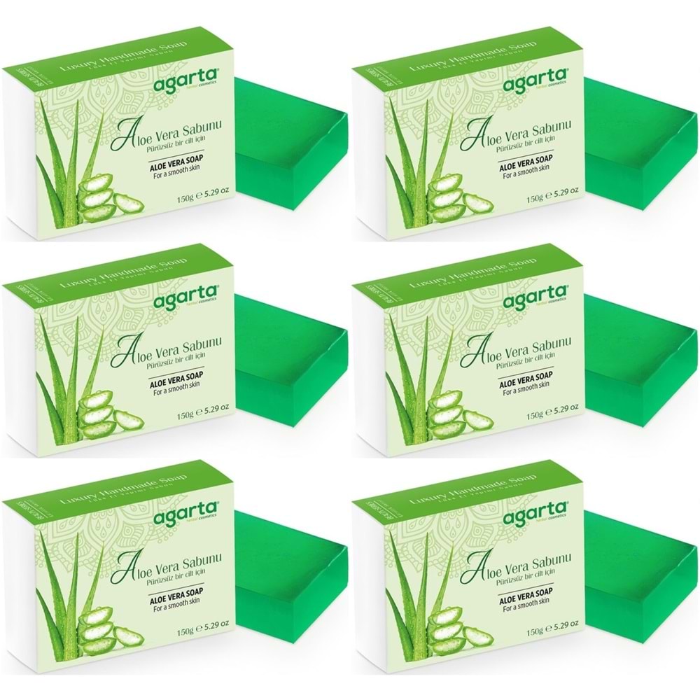 Agarta El Yapımı Doğal Sabun 150GR Aloe Vera (6 Lı Set)