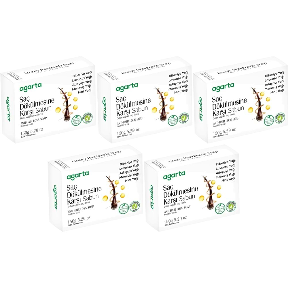Agarta El Yapımı Doğal Sabun 150GR Saç Dökülmesine Karşı (5 Li Set)