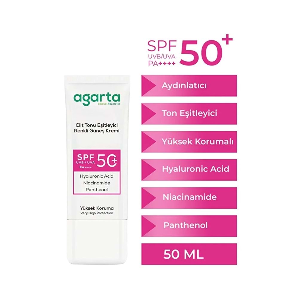 Agarta Cilt Tonu Eşitleyici Renkli Kapatıcı Etkili Spf+50 Faktör Güneş Kremi 50 ML (3 Lü Set)