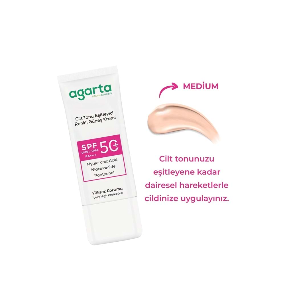 Agarta Cilt Tonu Eşitleyici Renkli Kapatıcı Etkili Spf+50 Faktör Güneş Kremi 50 ML (3 Lü Set)