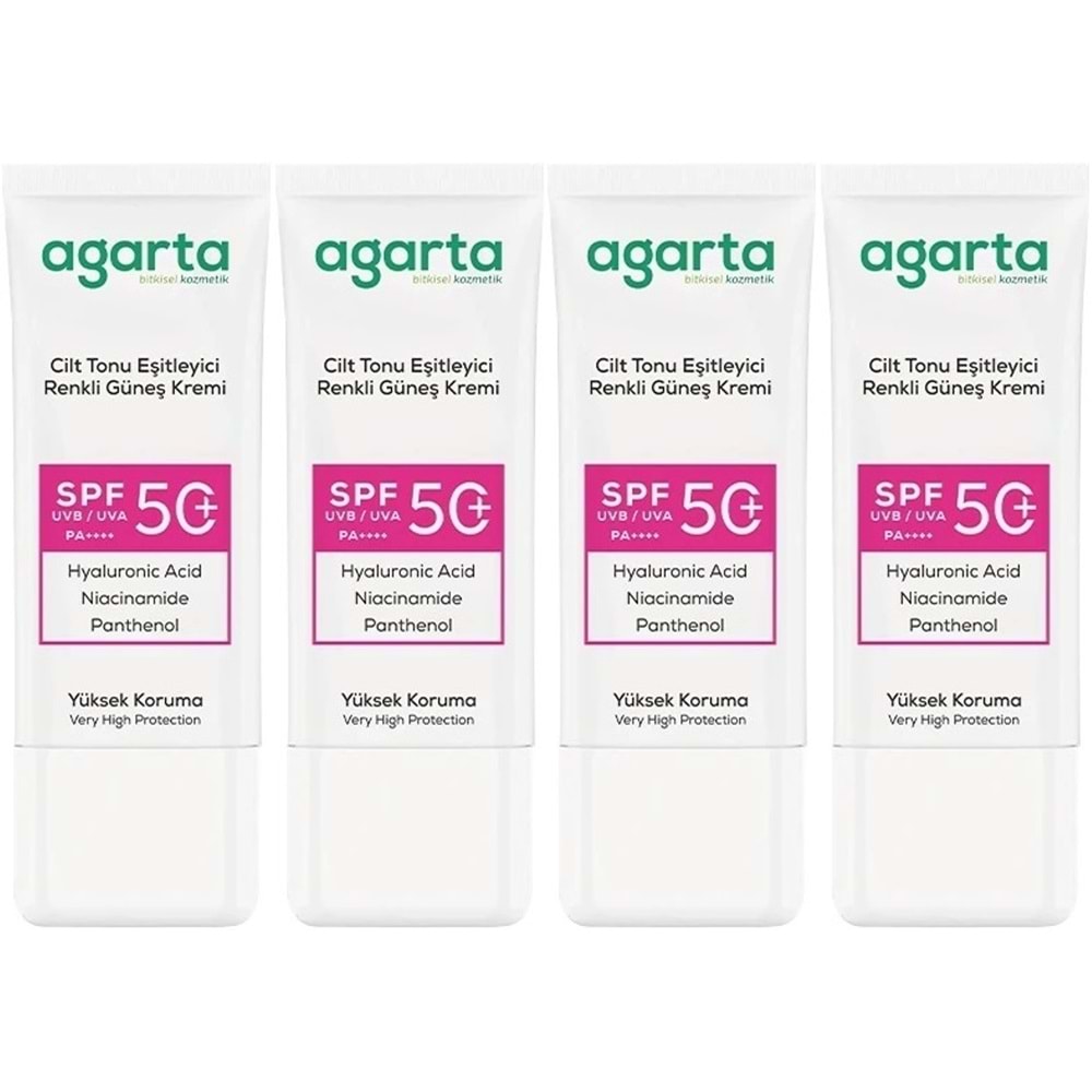 Agarta Cilt Tonu Eşitleyici Renkli Kapatıcı Etkili Spf+50 Faktör Güneş Kremi 50 ML (4 Lü Set)