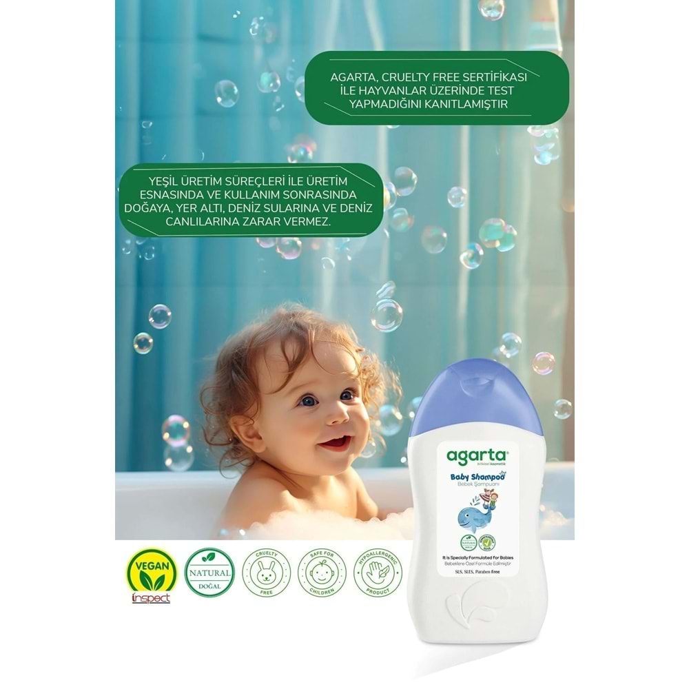 Agarta Doğal Erkek Bebek Çocuk Şampuanı Saç ve Vücut 400 ML (3 Lü Set)