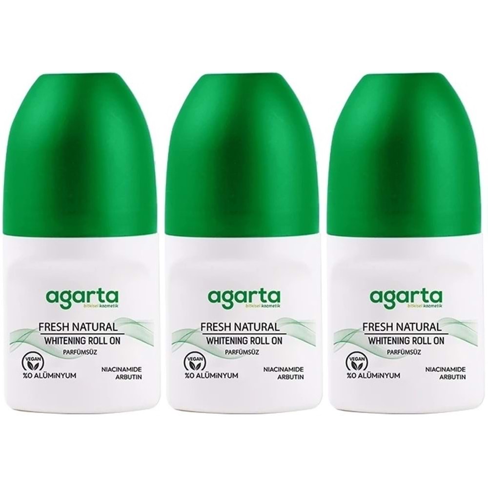 Agarta Roll-On Unisex 50 ML Parfümsüz Natural (24 Saat Etkili Ter Kokusu Önleyici) (3 Lü Set)