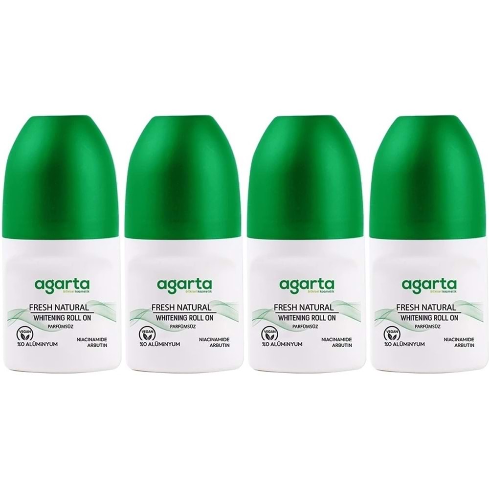 Agarta Roll-On Unisex 50 ML Parfümsüz Natural (24 Saat Etkili Ter Kokusu Önleyici) (4 Lü Set)