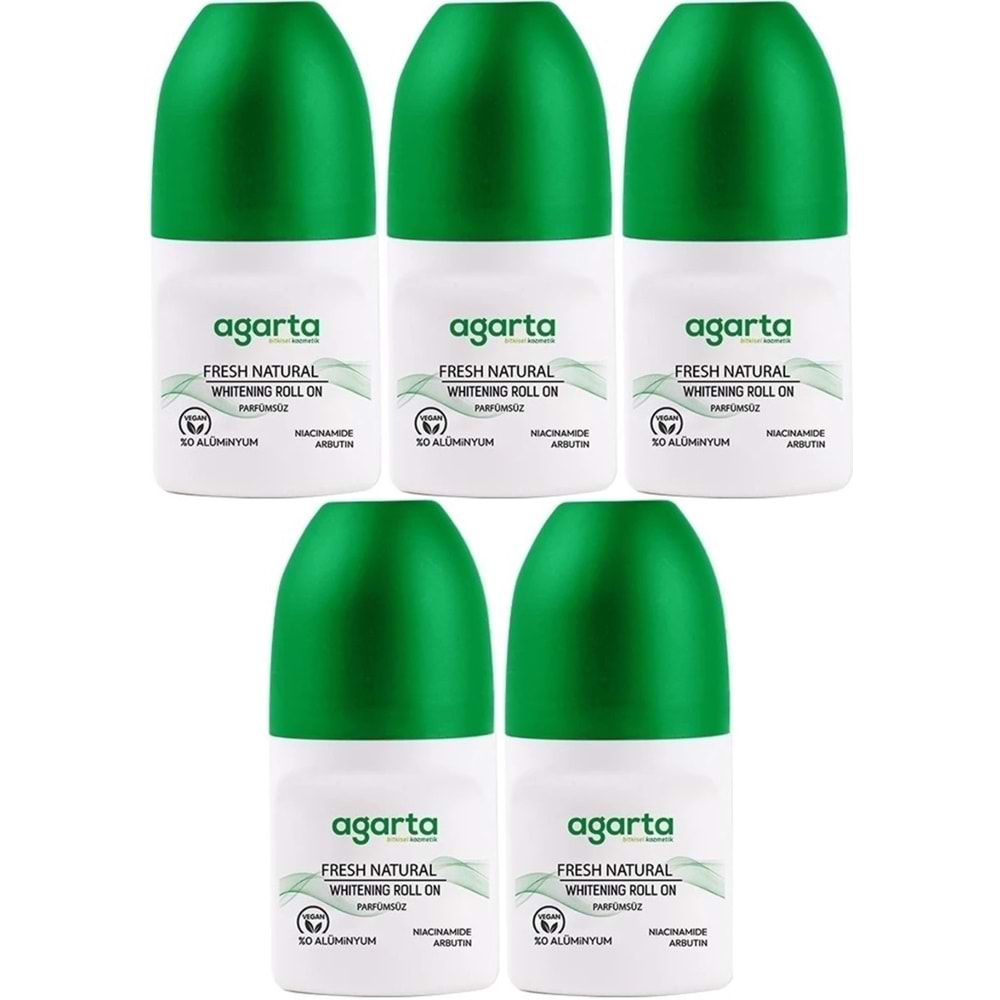 Agarta Roll-On Unisex 50 ML Parfümsüz Natural (24 Saat Etkili Ter Kokusu Önleyici) (5 Li Set)