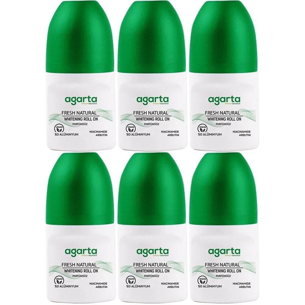 Agarta Roll-On Unisex 50 ML Parfümsüz Natural (24 Saat Etkili Ter Kokusu Önleyici) (6 Lı Set)