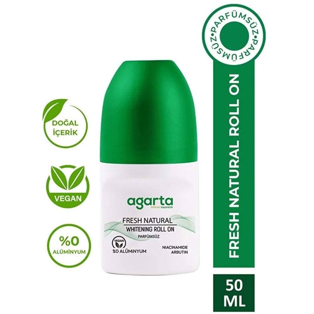 Agarta Roll-On Unisex 50 ML Parfümsüz Natural (24 Saat Etkili Ter Kokusu Önleyici) (6 Lı Set)