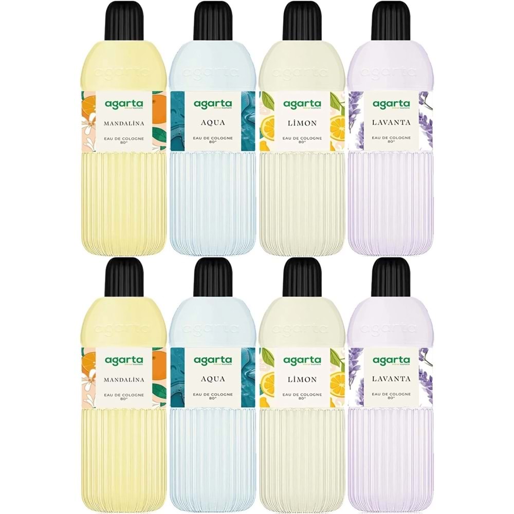 Agarta Kolonya 400 ML 80 Derece Pet Şişe (Mandalina-Aqua-Limon-Lavanta) (8 Li Karma Set)