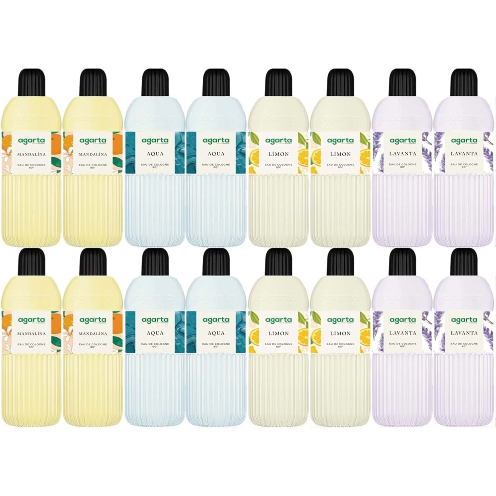 Agarta Kolonya 400 ML 80 Derece Pet Şişe (Mandalina-Aqua-Limon-Lavanta) (16 Lı Karma Set)
