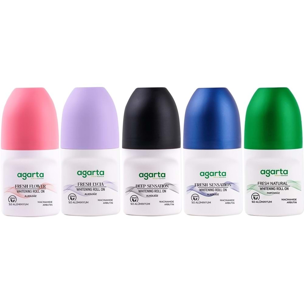 Agarta Roll-On Kadın 50 ML (Fresh Flower-Lycıa-Patchoulı Deep-Sensatıon-Natural) (5 Li Karma Set)