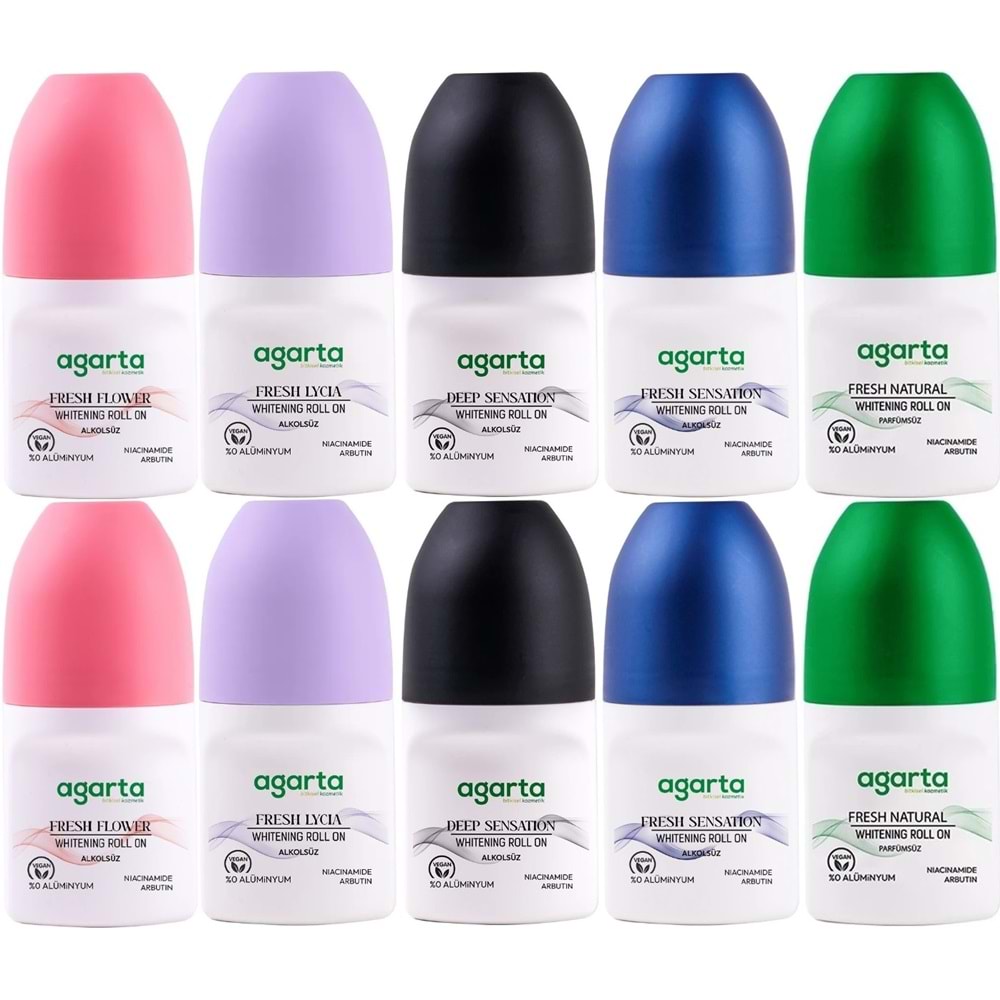 Agarta Roll-On Kadın 50 ML (Fresh Flower-Lycıa-Patchoulı Deep-Sensatıon-Natural) (10 Lu Karma Set)