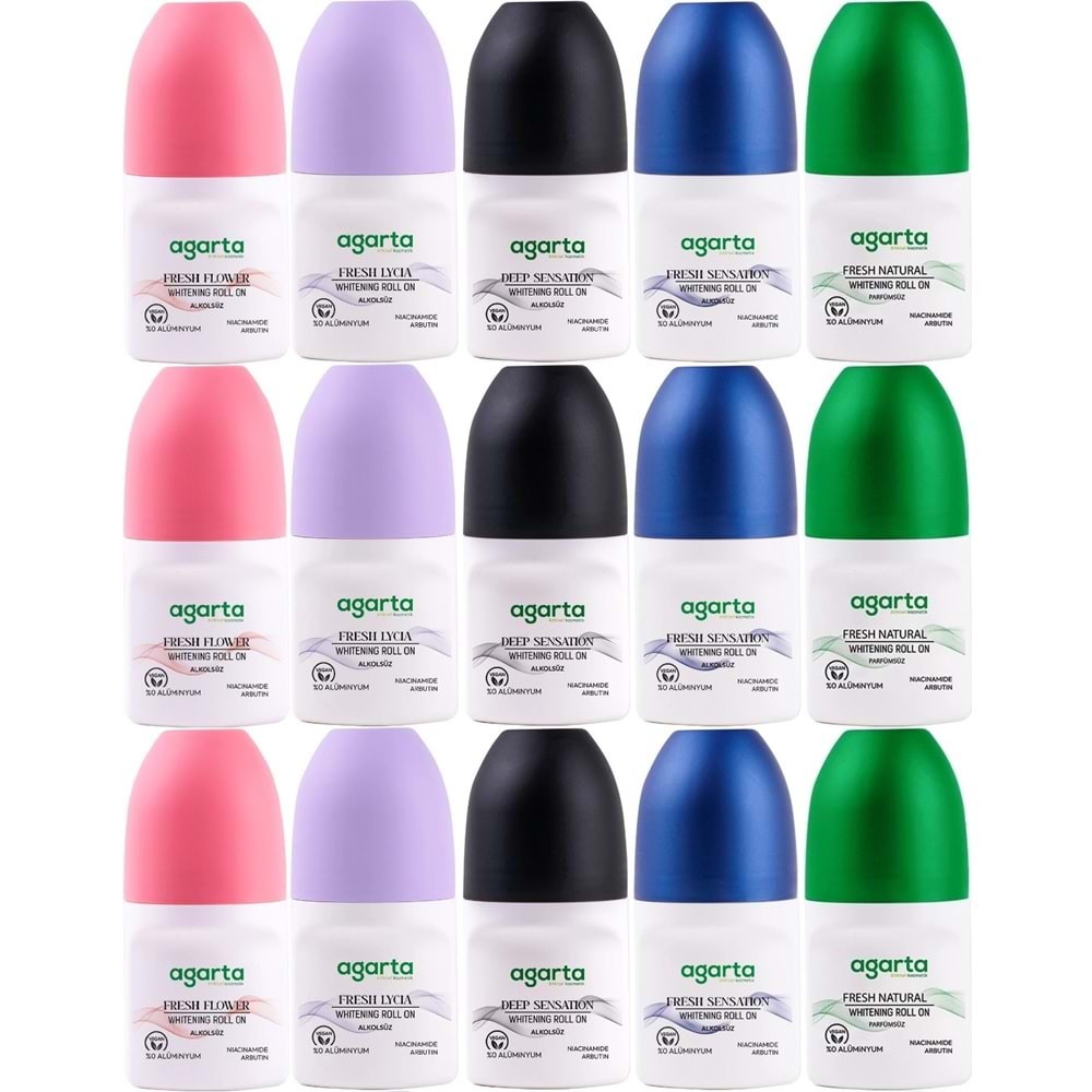 Agarta Roll-On Kadın 50 ML (Fresh Flower-Lycıa-Patchoulı Deep-Sensatıon-Natural) (15 Li Karma Set)
