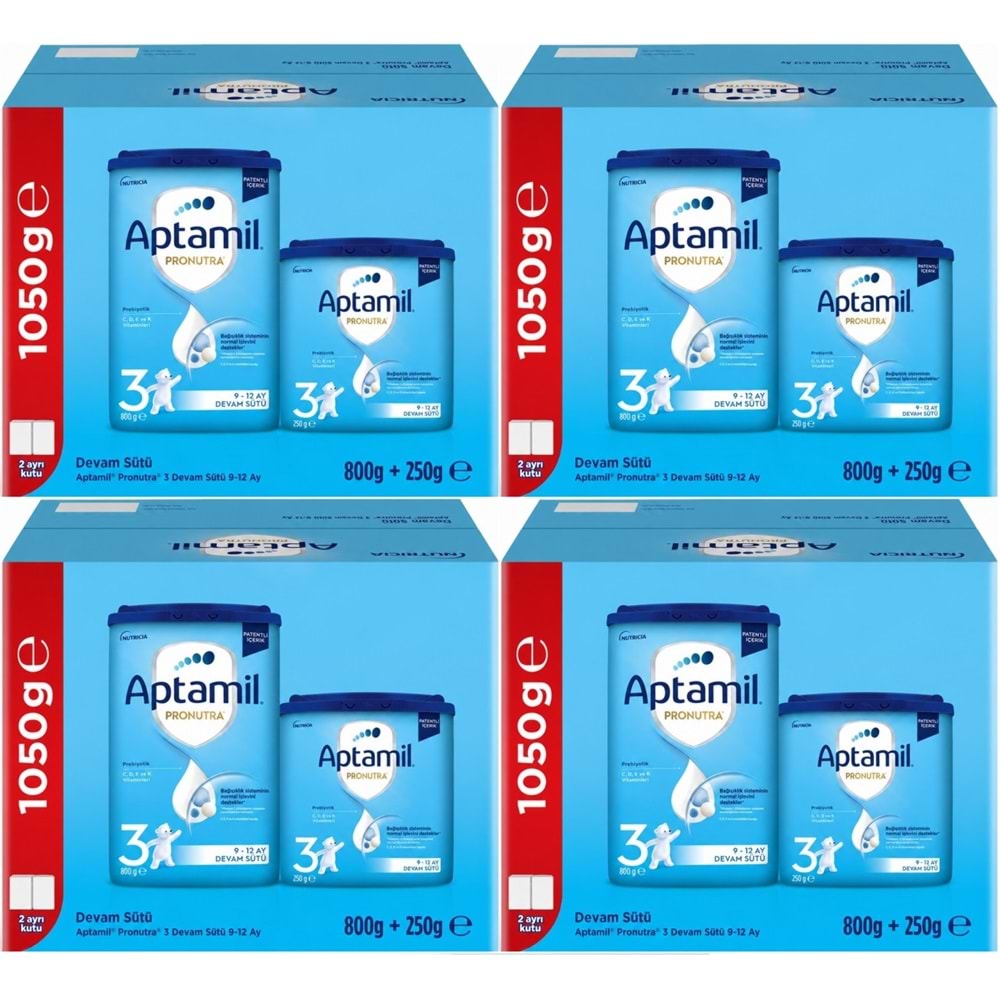 Nutrıcıa Aptamil Pronutra 1050GR (800+250GR) Devam Sütü No:3 (9-12 Ay) Avantaj Pk (4 Lü Set)