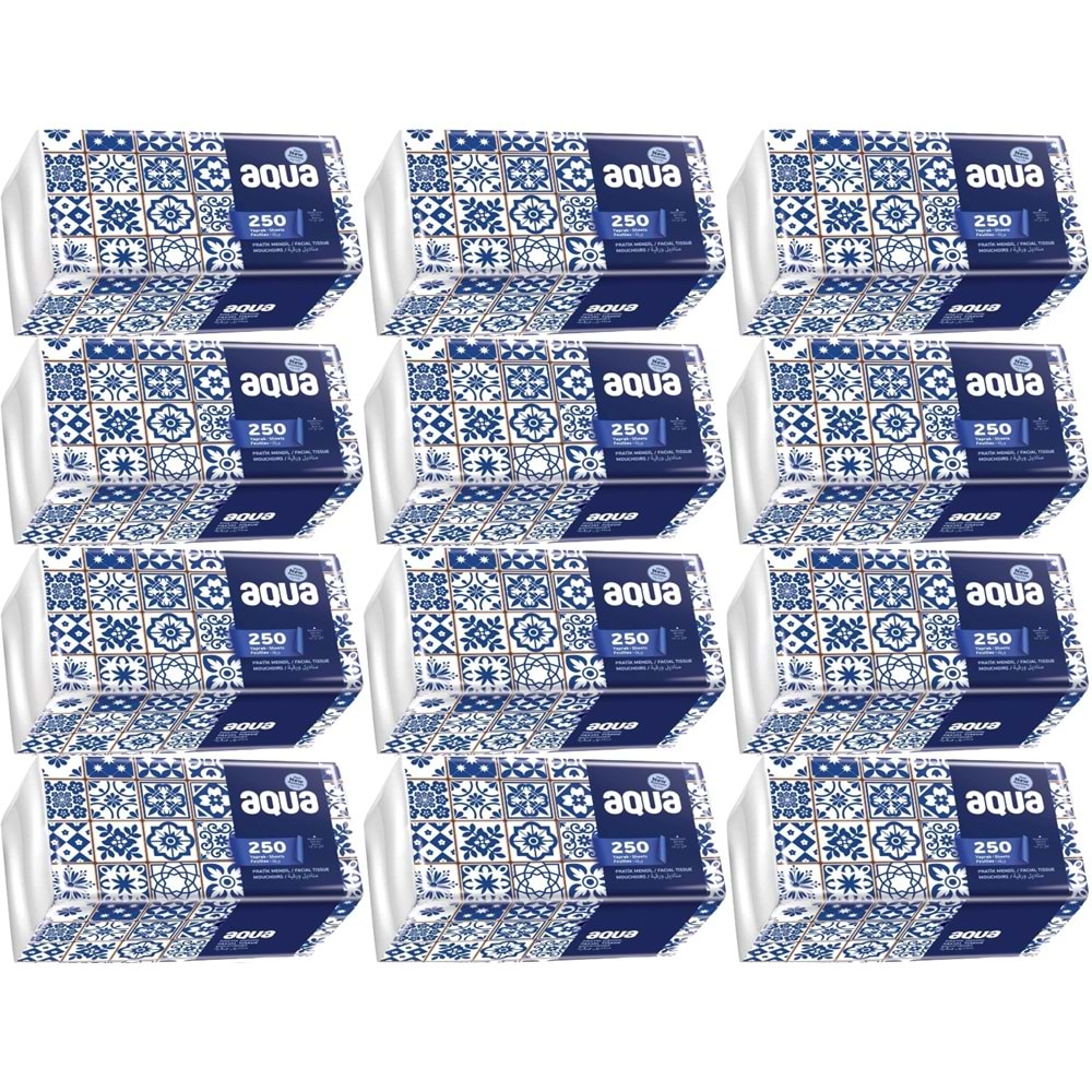 Aqua Pratik Mendil 250 Yaprak Tekli Pk (12 Li Set)