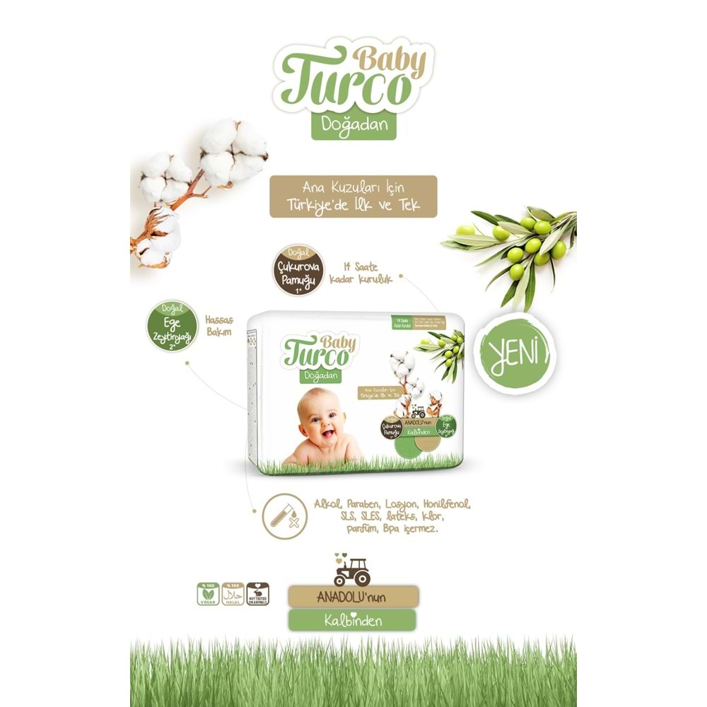 Baby Turco Bebek Bezi Doğadan Beden:1 (2-5Kg) Yeni Doğan 320 Adet Jumbo Ekstra Pk