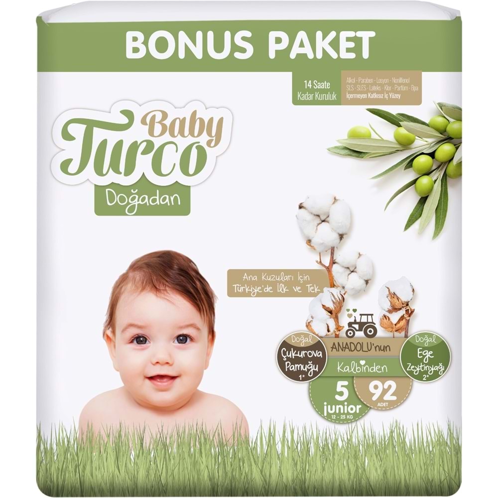 Baby Turco Bebek Bezi Doğadan 5 Beden 12-25 KG Junior 276 Adet Fırsat Bonus Pk