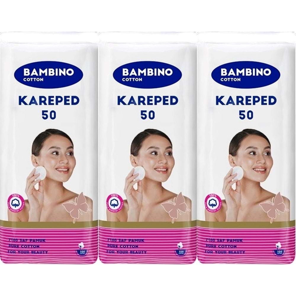 Bambino Cotton Kare Makyaj ve Bebek Temizleme Pamuğu 150 Adet (Kare En-Boy 7CM) (3PK*50)