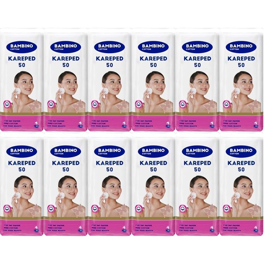 Bambino Cotton Kare Makyaj ve Bebek Temizleme Pamuğu 600 Adet (Kare En-Boy 7CM) (12PK*50)