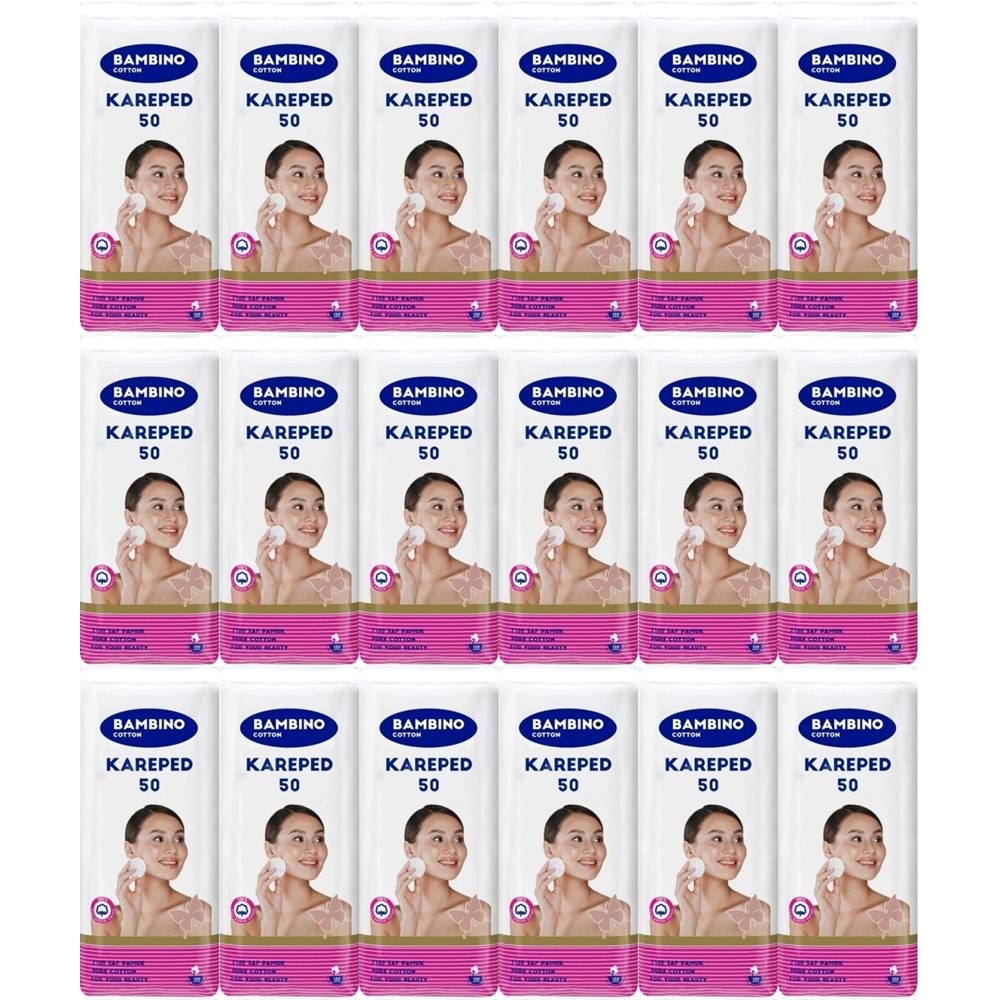 Bambino Cotton Kare Makyaj ve Bebek Temizleme Pamuğu 900 Adet (Kare En-Boy 7CM) (18PK*50)