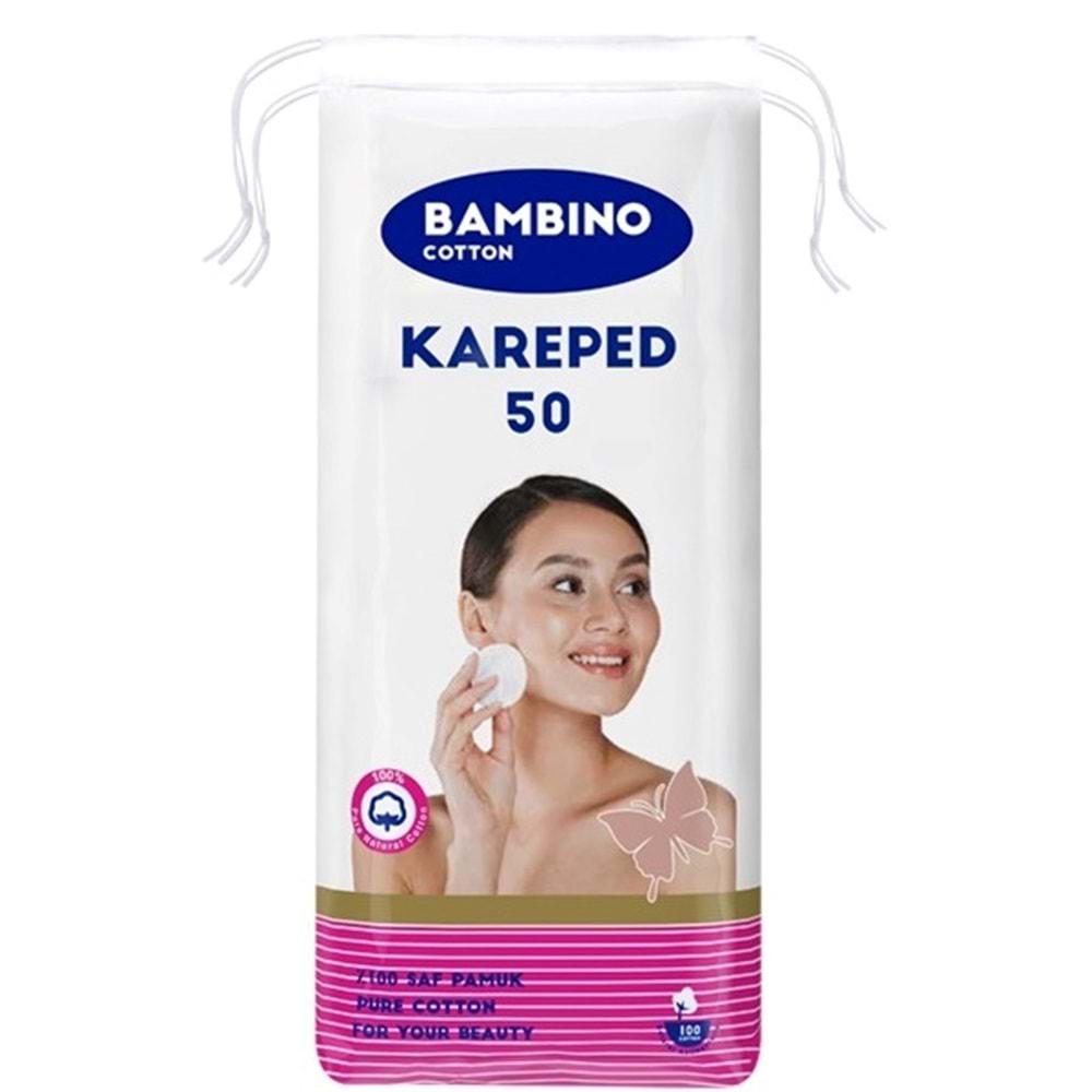 Bambino Cotton Kare Makyaj ve Bebek Temizleme Pamuğu 2400 Adet (Kare En-Boy 7CM) (48PK*50)