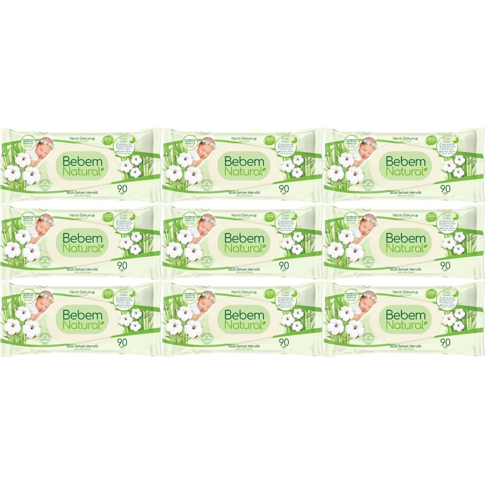 Bebem Natural Islak Bebek Mendili Narin Dokunuş / Yenidoğan 90 Yaprak Plastik Kapaklı 9 Lu Set