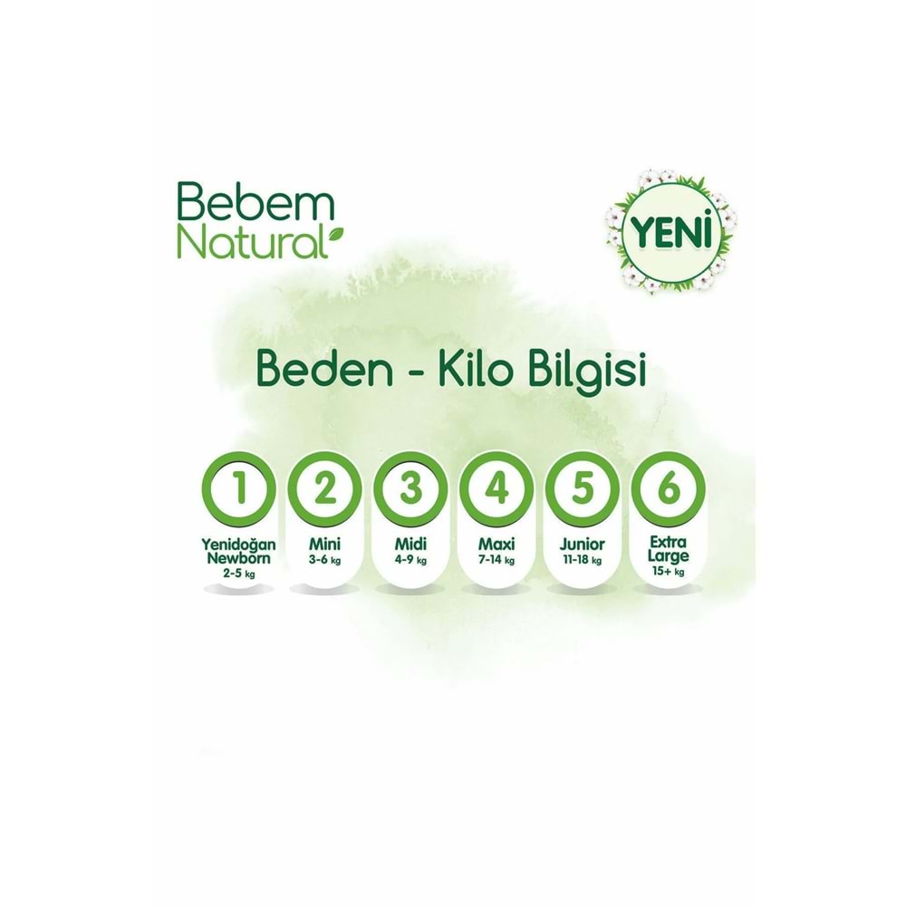 Bebem Bebek Bezi Natural 6 Beden 15+ KG Extra Large 256 Adet Avantaj Ultra Fırsat Pk
