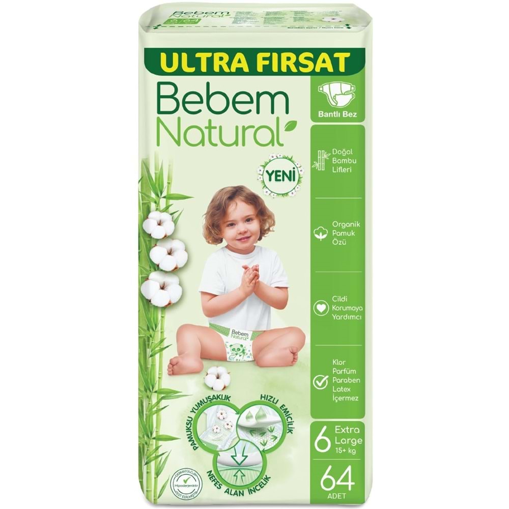 Bebem Bebek Bezi Natural 6 Beden 15+ KG Extra Large 320 Adet MeGa Ultra Fırsat Pk