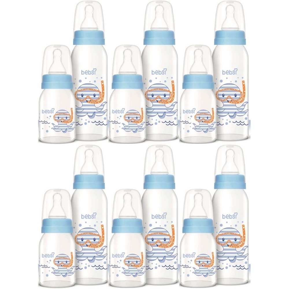 Bebsi Cam Biberon Seti Mavi (250ML+125ML) (6 Lı Set)