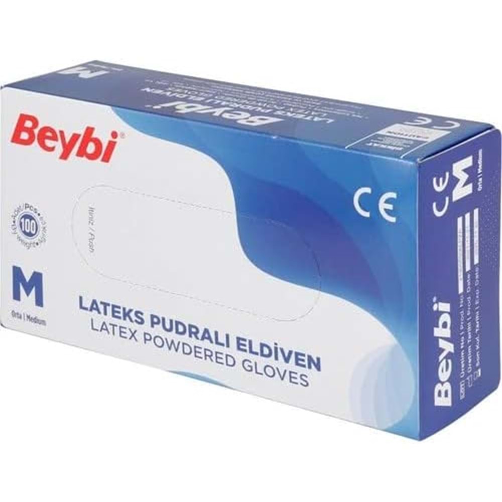 Beybi Lateks Pudralı Muayene Eldiveni M - Medium - Orta 300 Lü Set