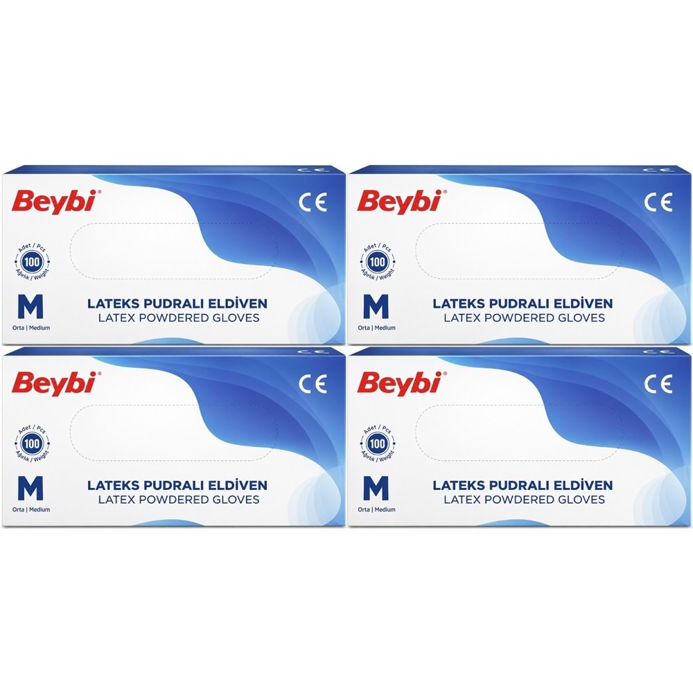 Beybi Lateks Pudralı Muayene Eldiveni M - Medium - Orta 400 Lü Set