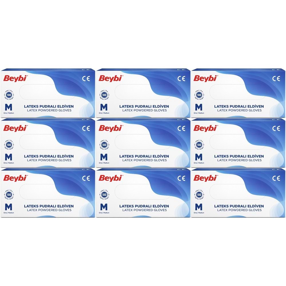 Beybi Lateks Pudralı Muayene Eldiveni M - Medium - Orta 900 Lü Set