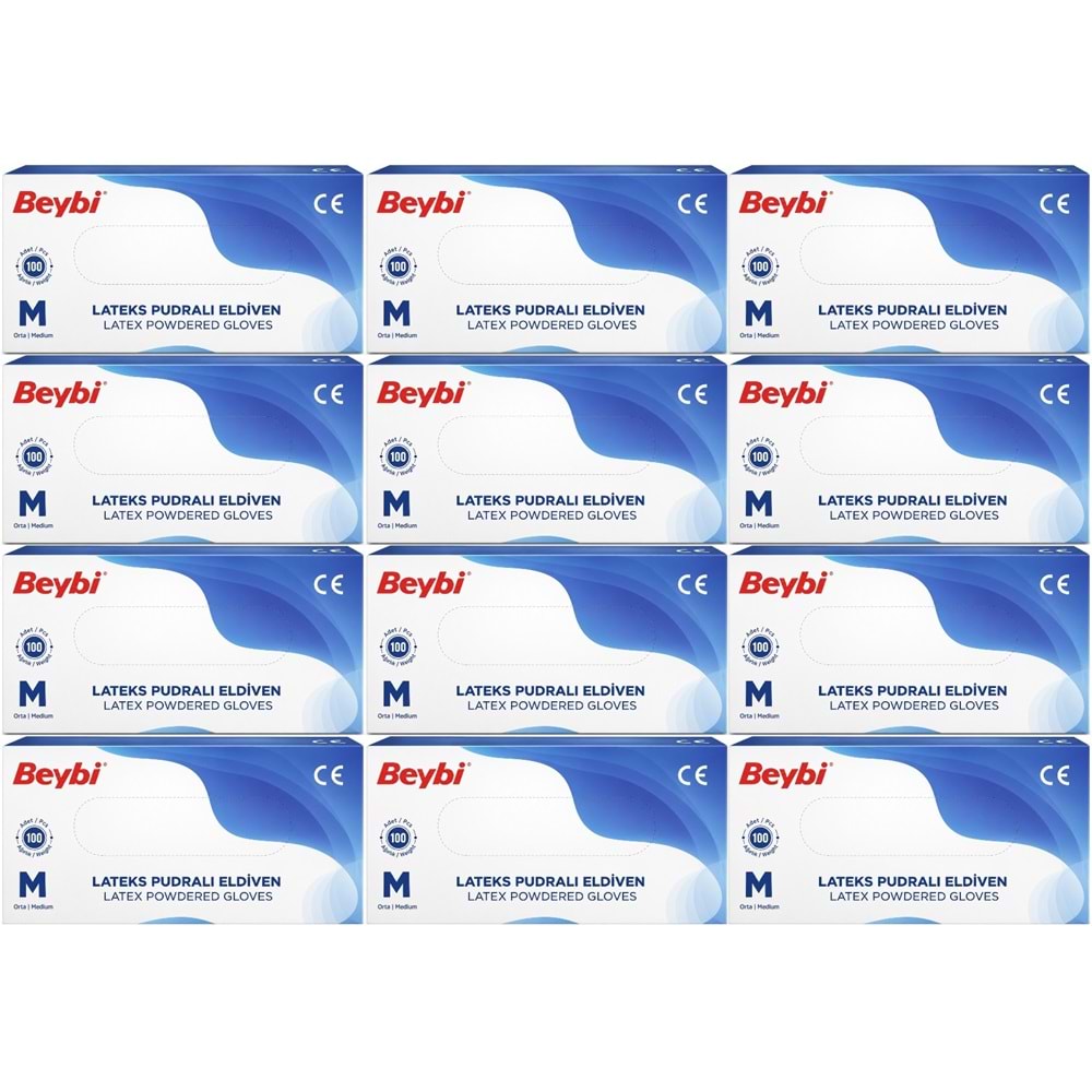 Beybi Lateks Pudralı Muayene Eldiveni M - Medium - Orta 1200 Lü Set